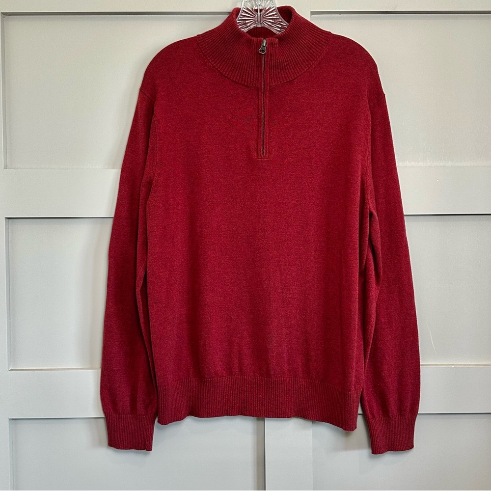 J Crew Men’s Merino Wool Blend Quarter Zip Pullover Sweater Large Mock Neck